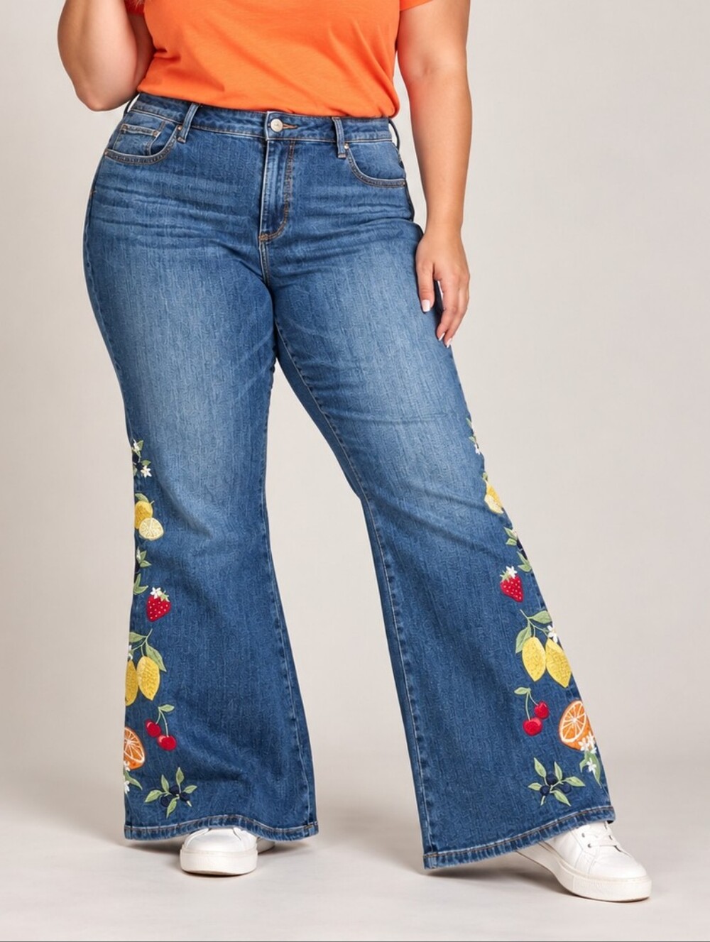 Driftwood NEW Plus Size 24: Embroidered Flare Jeans - Fruit